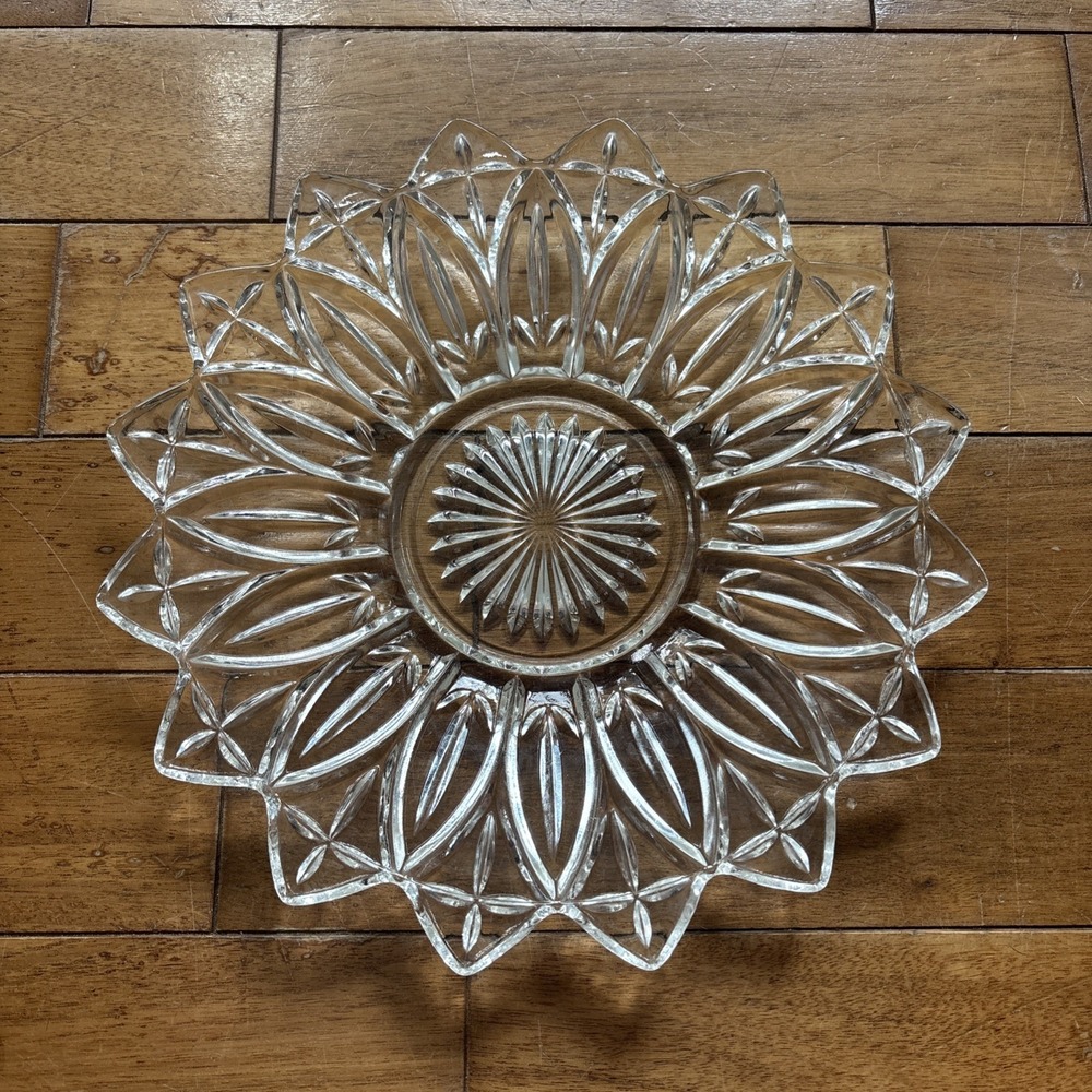 VTG 50s MCM Federal Glass Flower Petal Star Pattern Recessed Serving Plate 11"